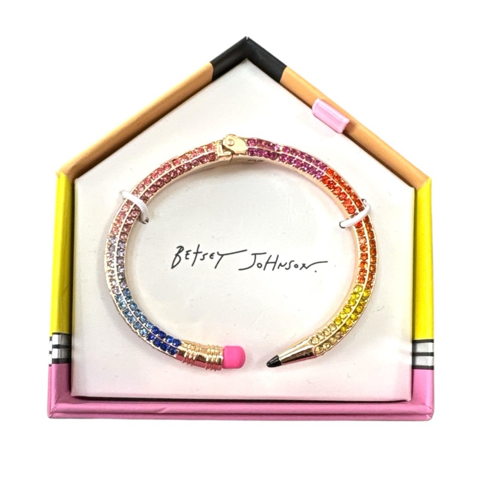 Betsey Johnson Rainbow Pave’ Pencil Cuff Bracelet Multi Color